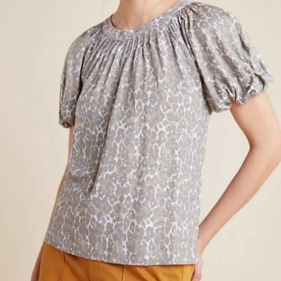 Maeve by Anthropologie Leopard Print Women's Blouse, Puff Sleeve Top, Si… - Picture 6 of 10